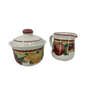 Pier 1 canister set creamer and sugar earthenware Mosaic Fruit Italy